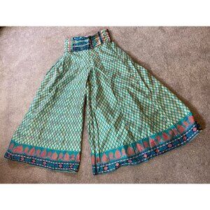 Vibrant Bohemian-Style Wide-Leg Pants Elastic Waist Silk Blend One Size